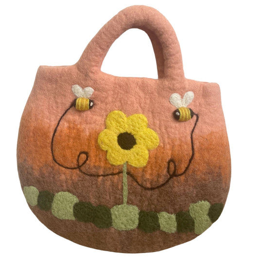 Napraforgó és Méhek Filc táska – 35 × 27 cm