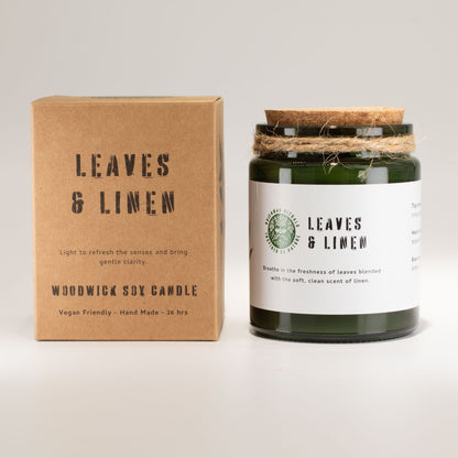 Greenman Woodwick Szójaviasz Gyertya - Levelek és Len