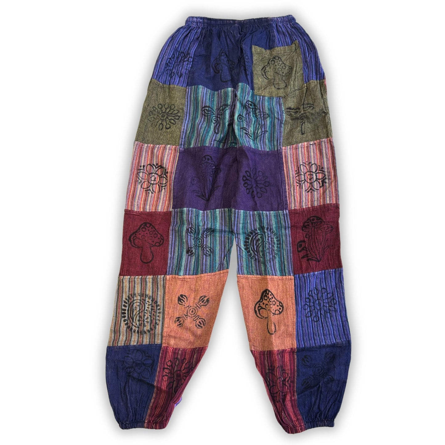 Nomad Sari Mushroom Pants - Block Print Designs - Purple Tones