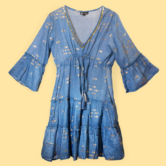 Nomad Sari – On the Med kollekció – ruha – tengerkék-arany halminta (L/XL)