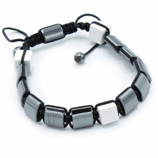 Mágneses Hematit Shamballa Karkötő – fehér jáspis Négyzetek