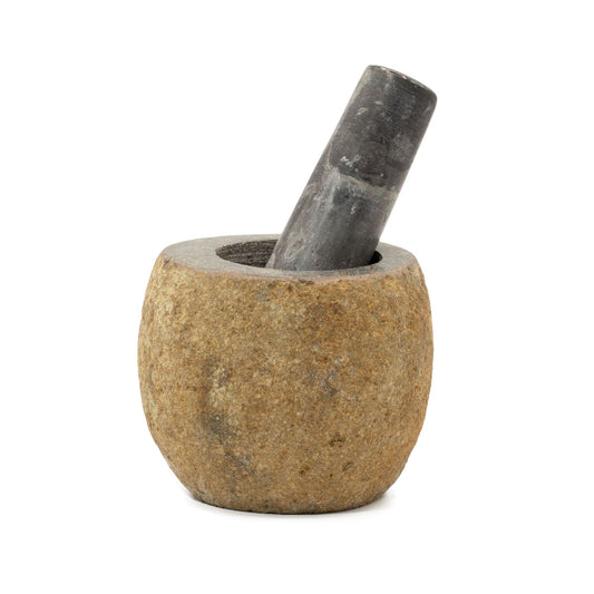 Természetes folyókő mozsár mozsártörővel – kicsi (kb. 9 × 7 cm)
