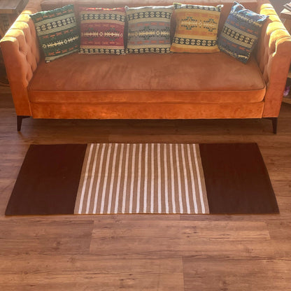 Indiai Pamut Szőnyeg – 70 × 170 cm – Sötétbarna / Bézs