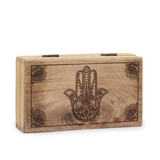 Közepes négyzetes doboz 17 × 10 × 4,2 cm – fekete, Hamsa gravírozással