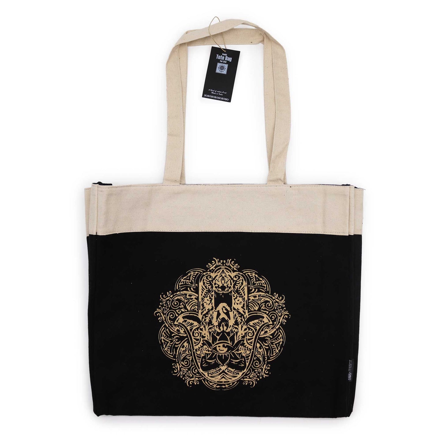 Oversized tote táska – csokoládé kőmosott 14 oz – Freedom Hamsa
