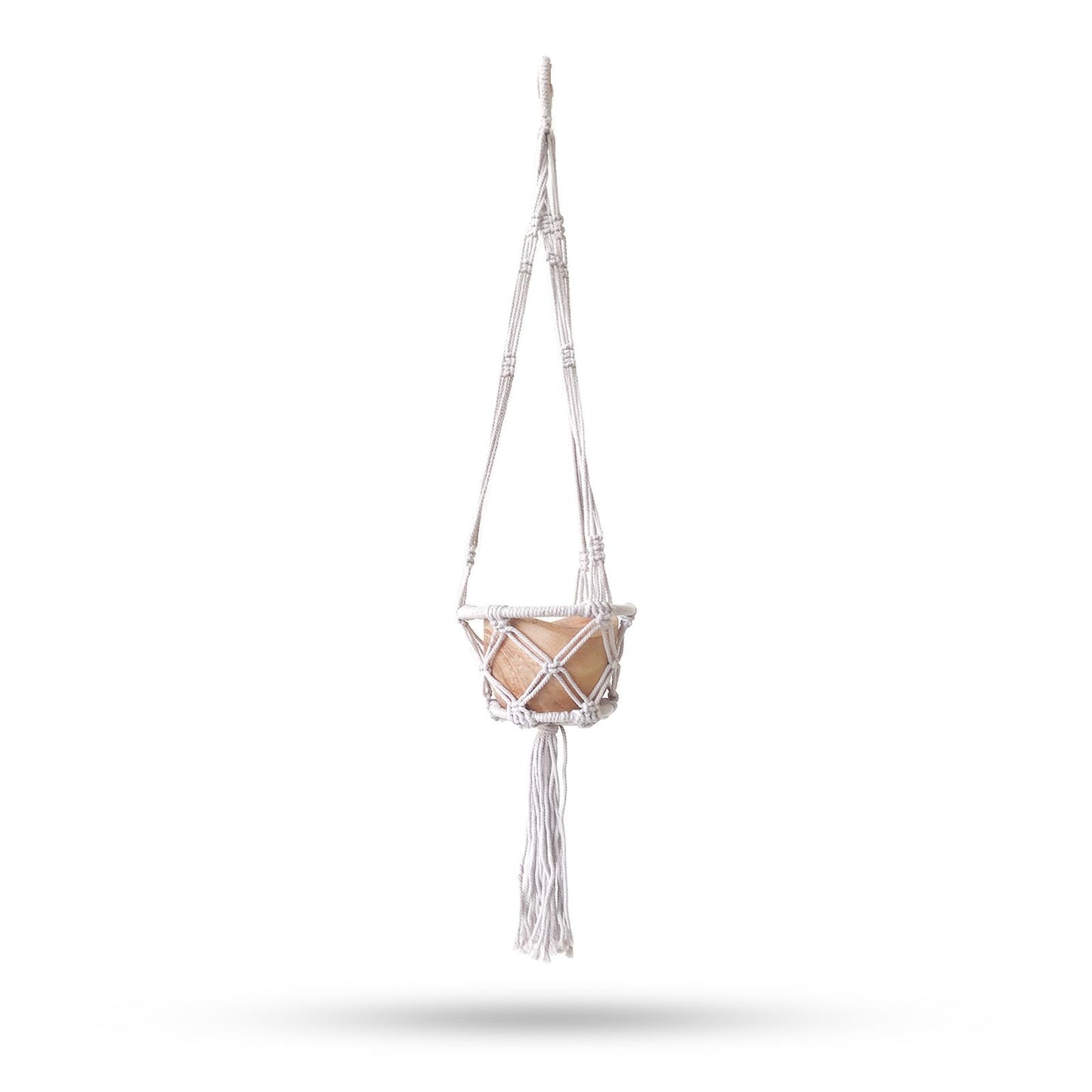 Kicsi makramé függő virágtartó karikával – natúr, 16 cm-es karika