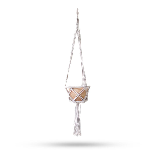 Kicsi makramé függő virágtartó karikával – natúr, 16 cm-es karika