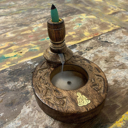 Kicsi mangófa visszaáramló füstölőtartó – sárgaréz Buddha