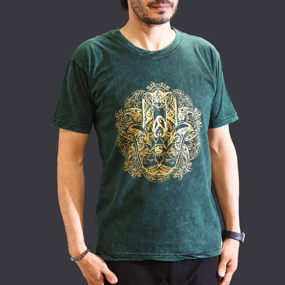 Kővel Mosott Póló, M méret – Hamsa – Zöld
