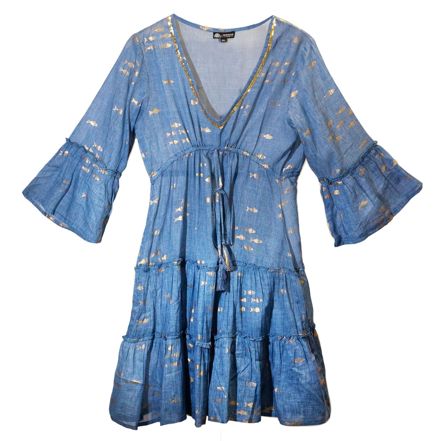 Nomad Sari – On the Med kollekció – ruha – tengerkék-arany halminta (L/XL)