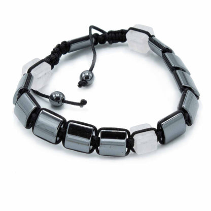 Mágneses Hematit Shamballa Karkötő – rózsakvarc Négyzetek