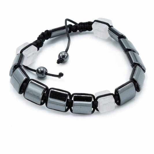 Mágneses Hematit Shamballa Karkötő – rózsakvarc Négyzetek