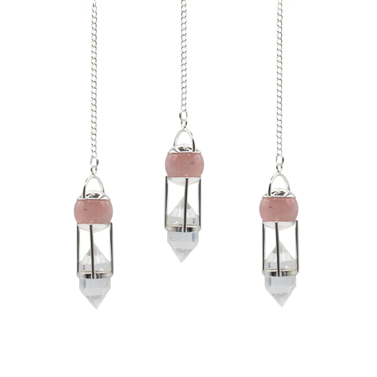 The Heart Whisperer- Double Power Pendulum - Rose Quartz Globe - Clear Quartz Double Terminated