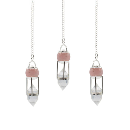 The Heart Whisperer- Double Power Pendulum - Rose Quartz Globe - Clear Quartz Double Terminated
