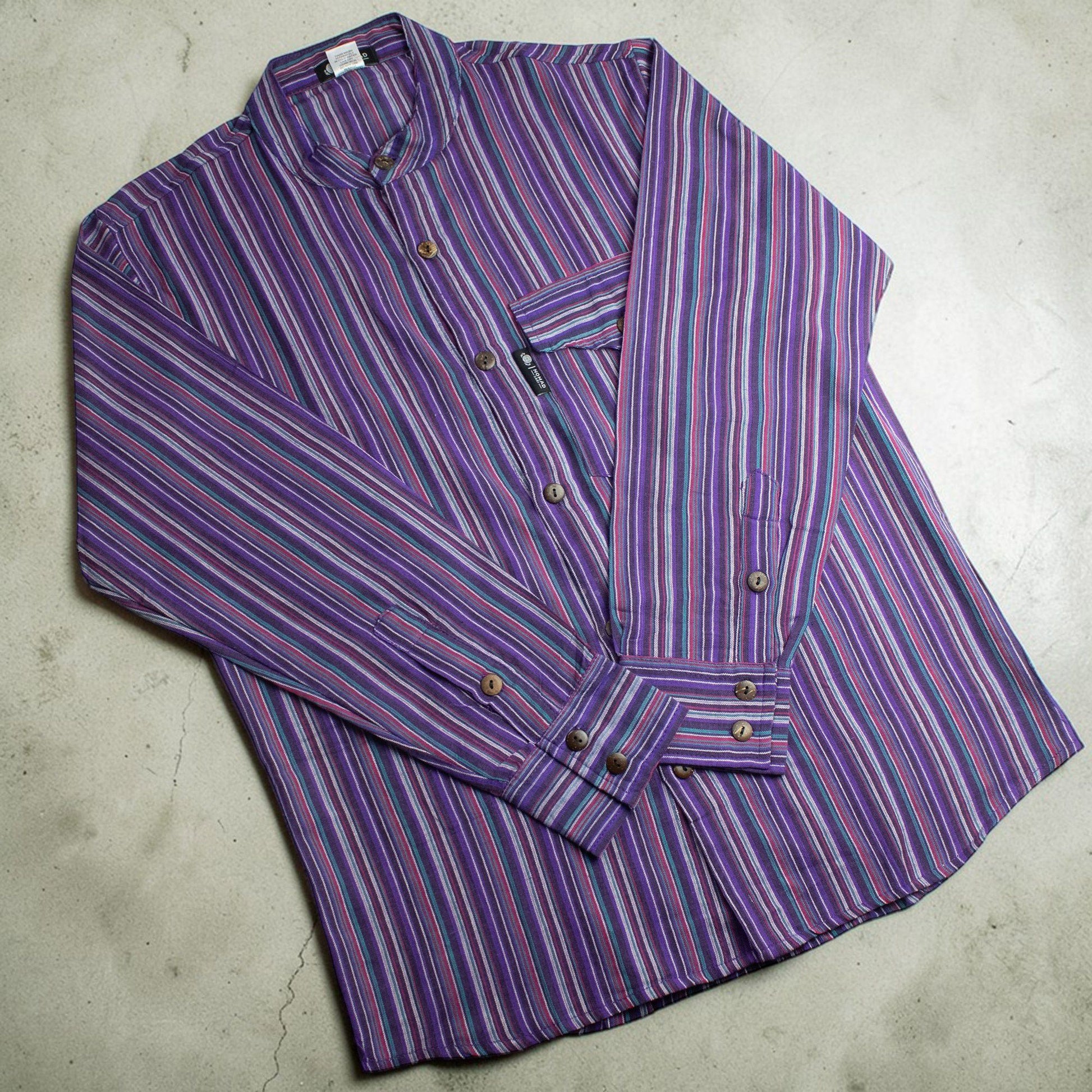 Nomad Sari Grandad Shirt - Black Purple