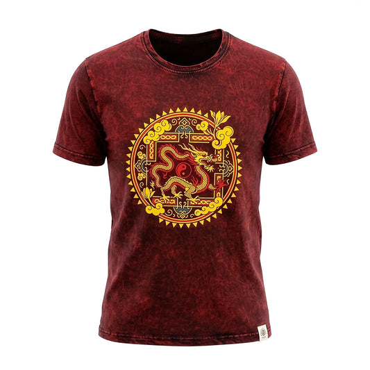 Kővel Mosott Póló, S méret – Sárkány mandala – Bordó