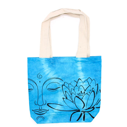 Színes Festett Pamut táska (6 oz) – 38 × 42 × 12 cm – Lótusz Buddha – Kék