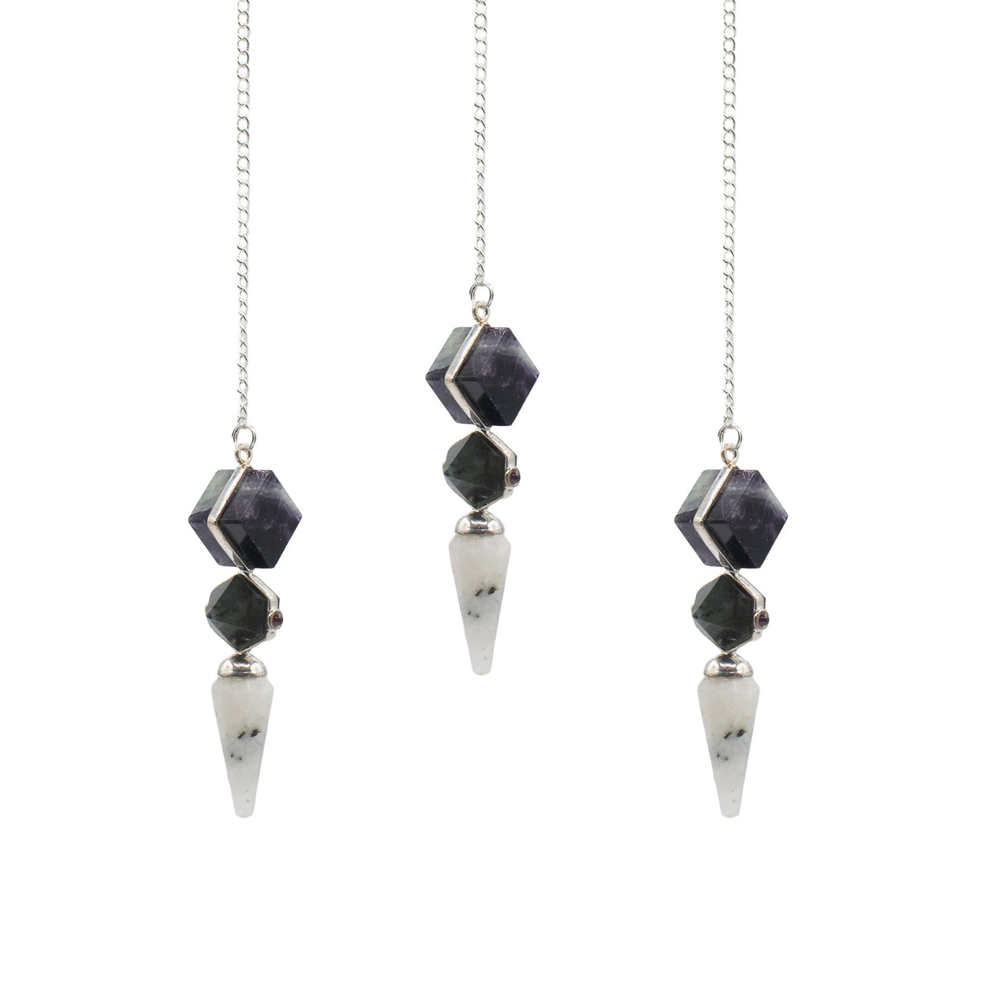 Psychic Gateway Edition - Three Piece Pendulum - Multi Fluorite - Labradorite - Rainbow Moonstone