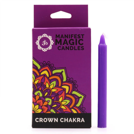 Manifest Magic gyertyák (12 db) – lila – koronacsakra