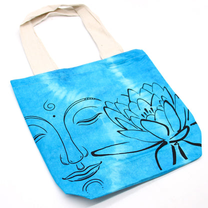 Színes Festett Pamut táska (6 oz) – 38 × 42 × 12 cm – Lótusz Buddha – Kék