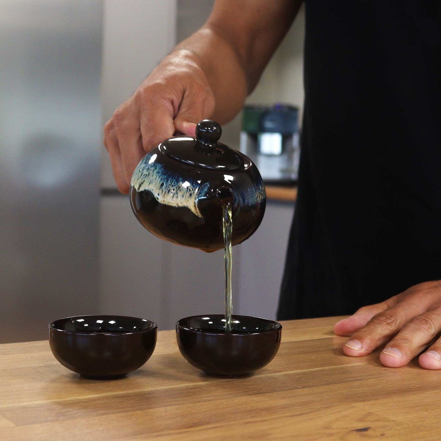 Fekete Mázas teáskészlet – Mini teáskanna és két csésze