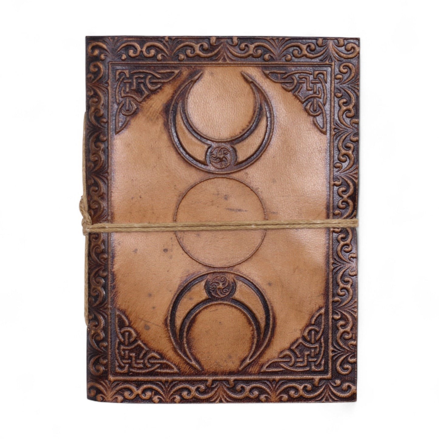 Bőrkötésű ezoterikus napló – vegyes, 15 × 11,5 cm