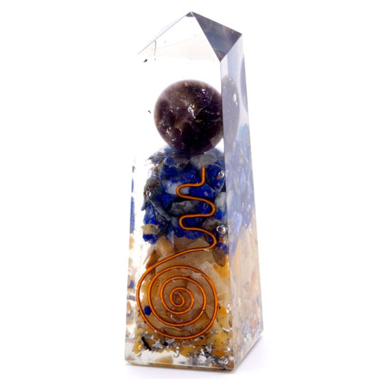 Orgonit Obeliszk Erőpont Réz, Lapis és sárga aventurin – 90 × 25 mm
