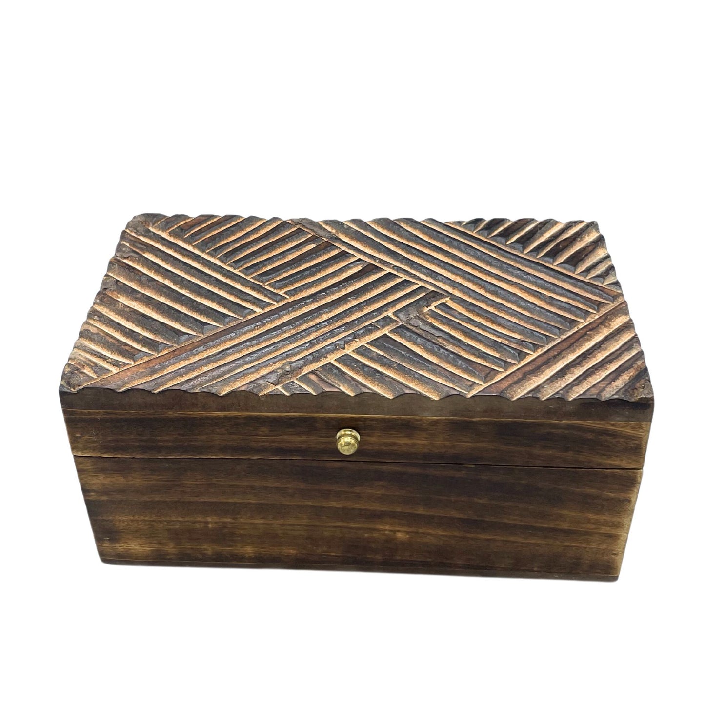 Vintage Deco többcélú fa doboz – antik vonalak, 22 × 12 × 10 cm