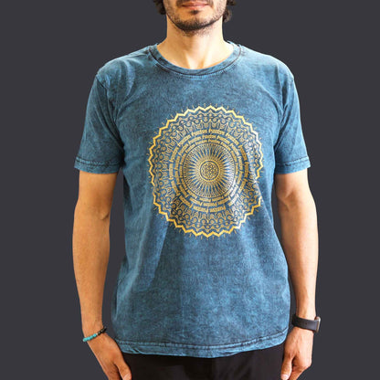Kővel Mosott Póló, M méret – Mandala – Kék
