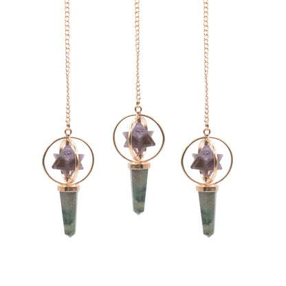 Cosmic Navigator- Two Piece Spinning Merkaba Star in Copper Pendulum -  Amethyst & Labradorite