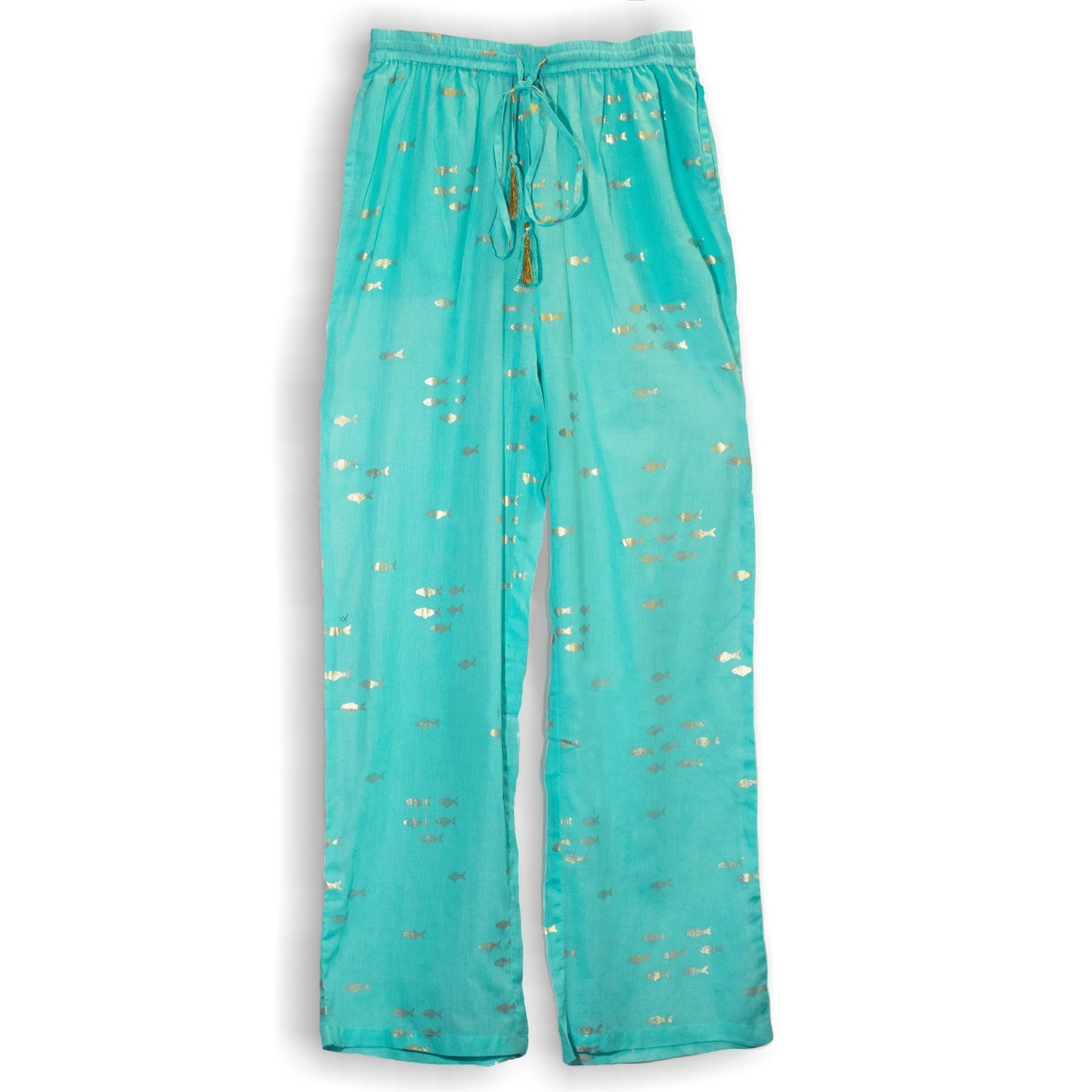 Nomad Sari – On the Med kollekció – otthoni nadrág – türkiz-arany halminta (M/L)