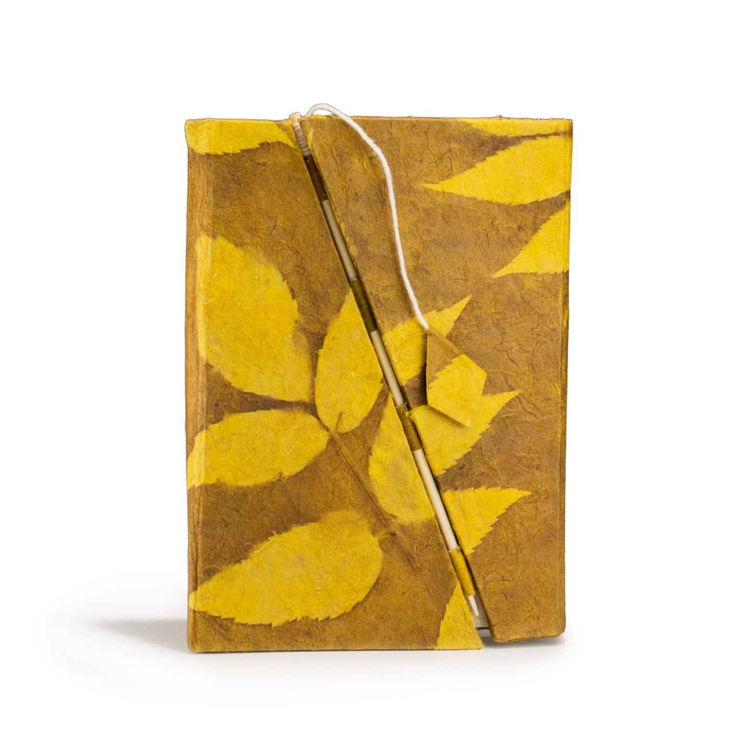 Lokta merész virágmintás bambusz záródású jegyzetfüzet – közepes (15 × 12 cm) – 45 lap – mustárbarna