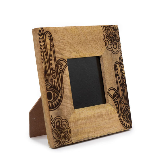 Kisméretű mangófa képkeret (10 × 10 cm-es képhez) 20 × 20 × 2 cm – Hamsa – Fekete