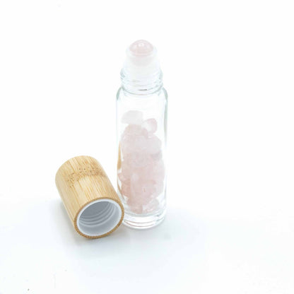 Roll-on üvegcse 5 ml – rózsakvarc, bambusz kupak