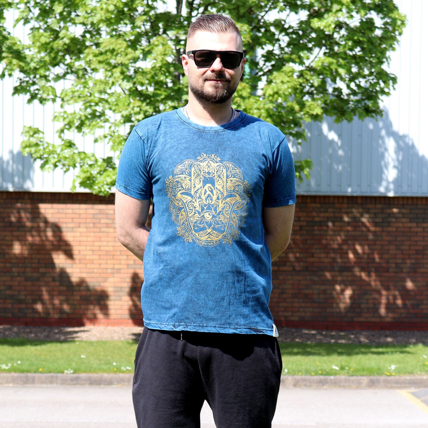 Nomad Sari Mosott Pamut Póló – Hamsa – Kék – S