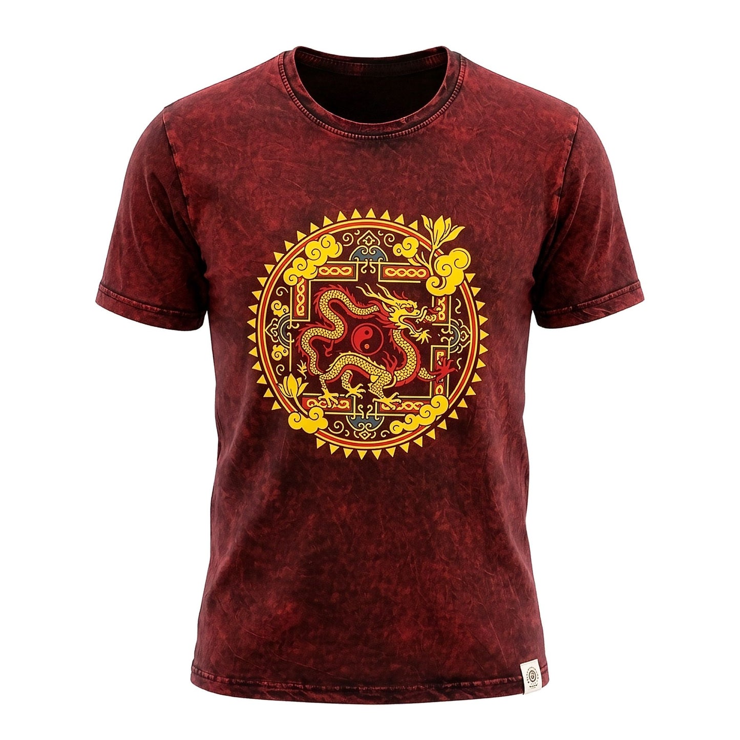 Kővel Mosott Póló, M méret – Sárkány mandala – Bordó