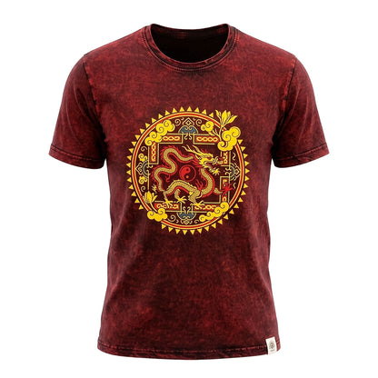 Kővel Mosott Póló, M méret – Sárkány mandala – Bordó