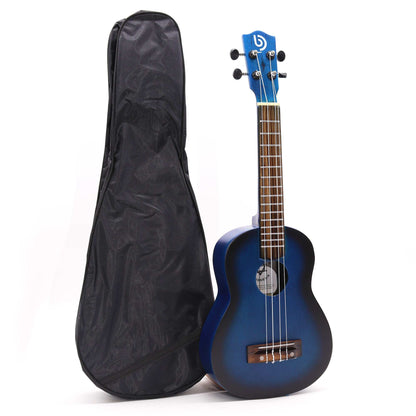 Kézműves ukulele – kék sunburst kivitel (4 húros)