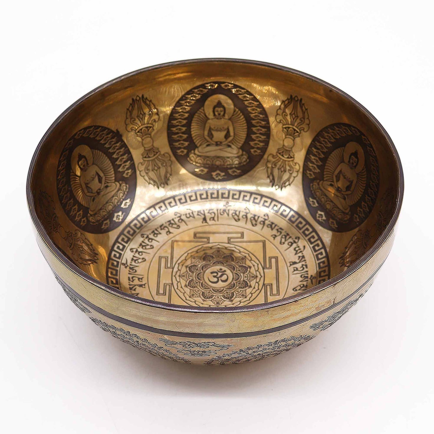Díszített Tibeti hangtál – 21 cm – Om és Buddha