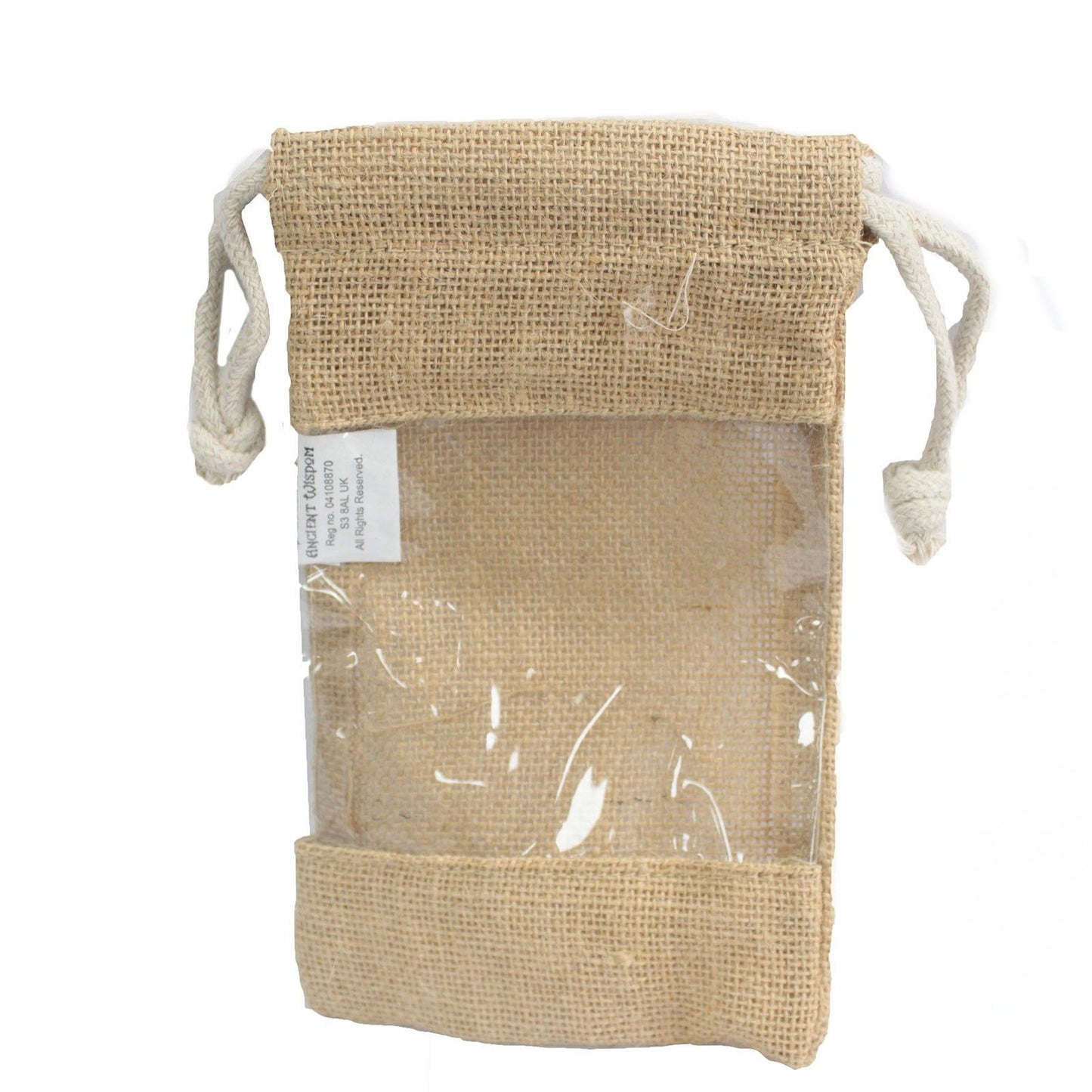 Közepes juta ablakos tasak – 20 × 12 cm