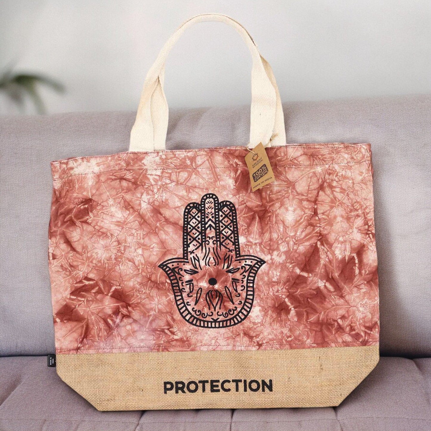Juta és Pamutvászon táska – Terrakotta – Hamsa