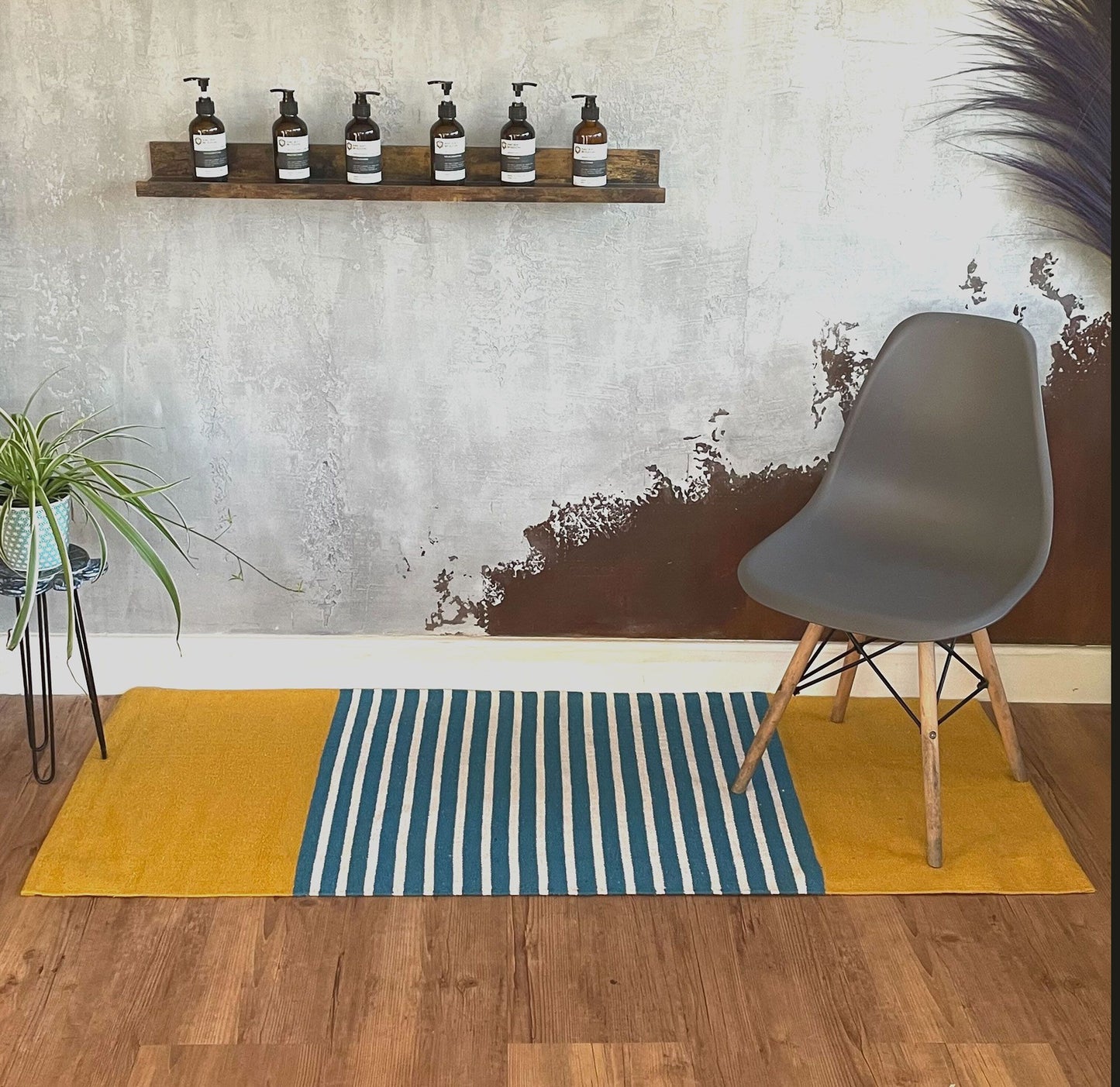 India pamutszőnyeg – 70 × 170 cm – Sárga/kék