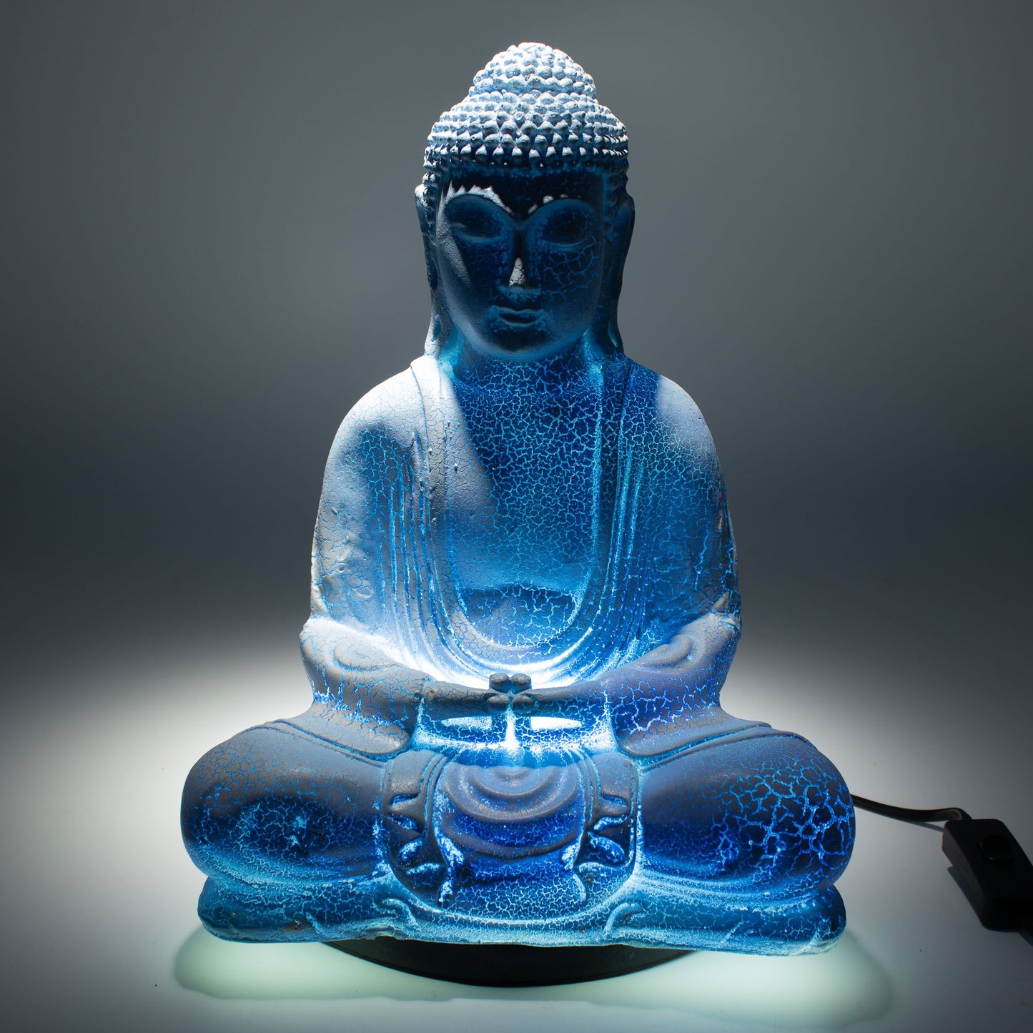 Meditációs Buddha lámpa, égkék - ovális talp