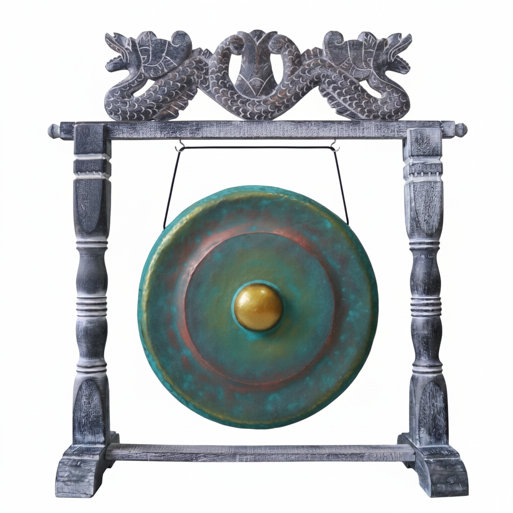 Kis gong állványon – 25 cm – mosott zöld