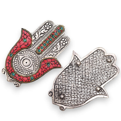Vörös és zöld kis Hamsa füstölőtartó 13 × 5,5 cm
