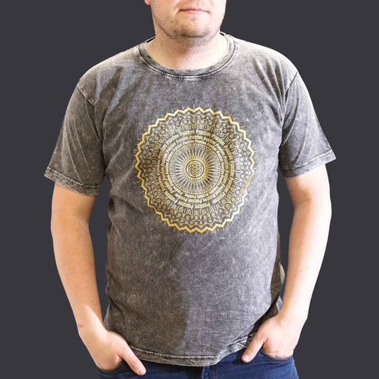 Kővel Mosott Póló, XL méret – Mandala – Szürke