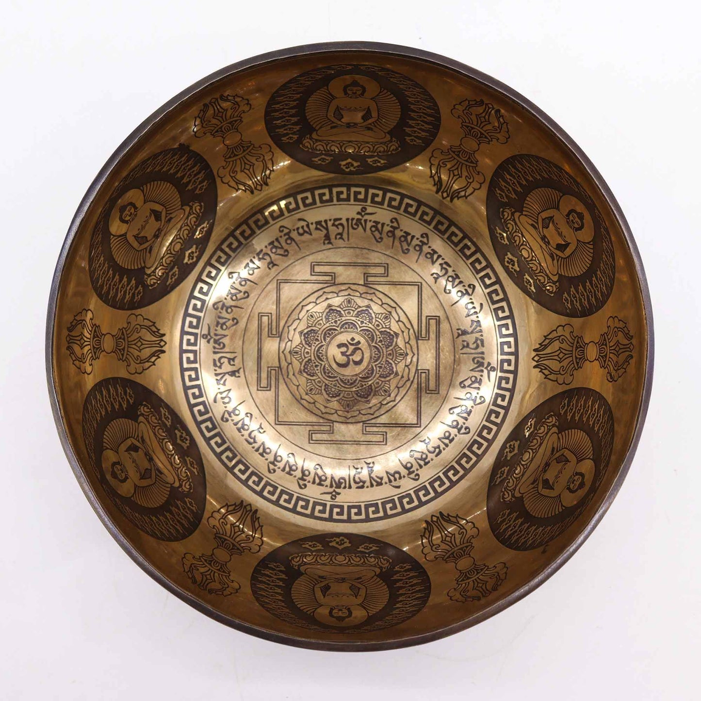 Díszített Tibeti hangtál – 21 cm – Om és Buddha
