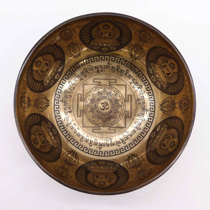 Díszített Tibeti hangtál – 21 cm – Om és Buddha