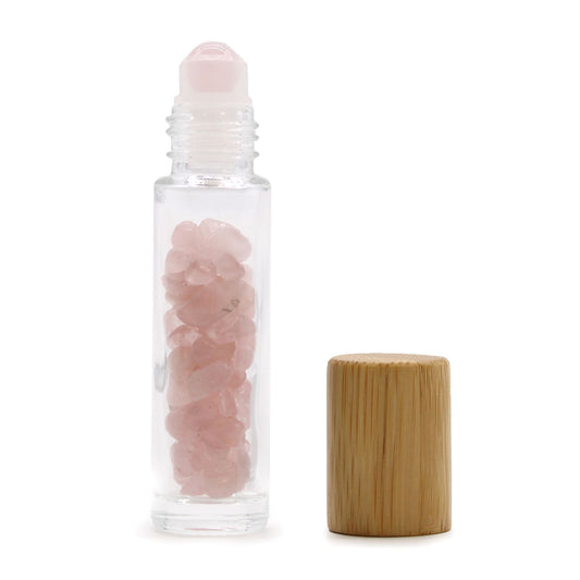 Roll-on üvegcse 5 ml – rózsakvarc, bambusz kupak