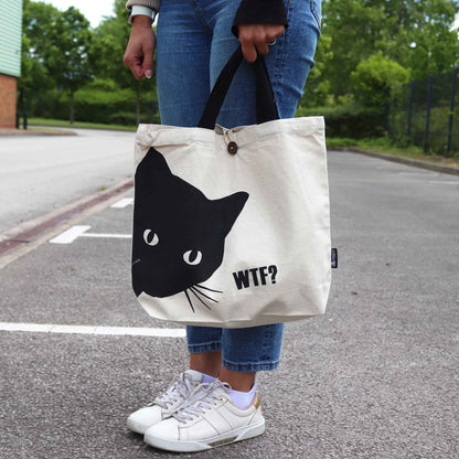 Nomad Sari ikonikus klasszikus vászontáska – fekete macska – natúr, 280 g-os